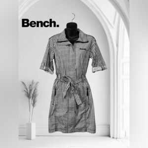 Bench, Check Pattern Robe With Waist Tie, Medium, Black & White